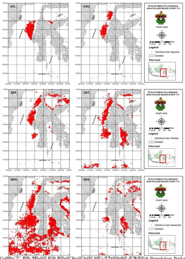 Gambar  3.    Pola  Migrasi  Ikan  Pelagis  Besar  pada  Juli  s.d  Desember  di  Wilayah  Pengelolaan  Perikanan  713