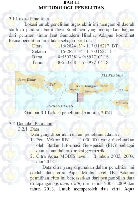 Gambar 3.1 Lokasi penelitian (Anonim, 2004)  3.2  Data dan Peralatan 
