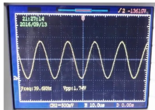 Gambar 10 Sinyal 40kHz dari modul AD9850  3.2 Pengujian Penguat Daya Transmitter 
