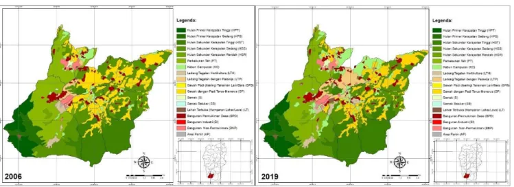 Gambar 4. Peta tutupan/penggunaan lahan tahun (a). 2006 dan (b). 2019 