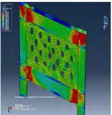 Gambar 2.8 Hasil Rendering Abaqus SPSW spesimen P (Koppal,2012) 