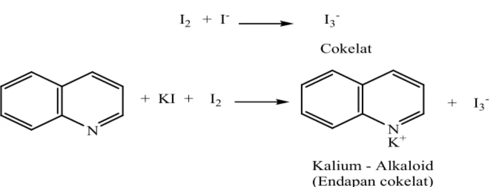 Gambar 2.11 Reaksi Senyawa Alkaloid dengan Pereaksi Wagner (Marliana, dkk., 2005: 27) 