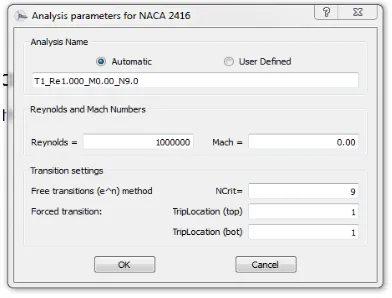 Gambar 3.3 Interface Parameter Analisa Airfoil 