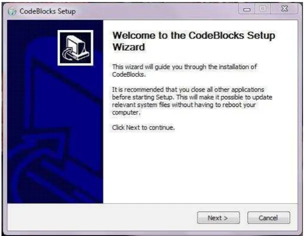 Gambar 1 CodeBlocks  Setup Wizard 