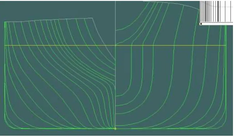 Gambar 3.2 Body Plan kapal VLCC dari ship model pada Maxsurf 