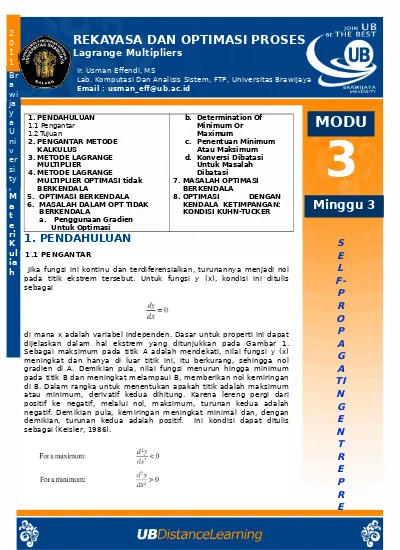 REKAYASA DAN OPTIMASI PROSES Mata Kuliah