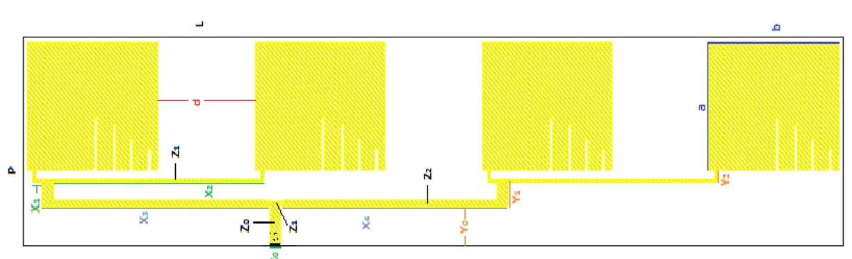 Gambar 3.  Desain empat elemen peradiasi dalam susunan array 2x2  4.  HASIL DAN PEMBAHASAN 
