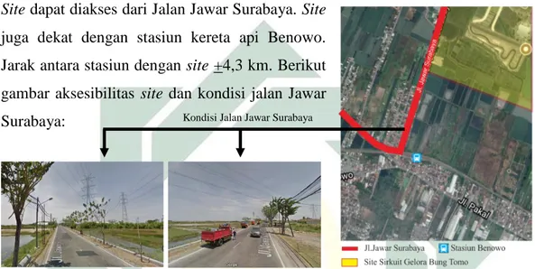 Gambar 2.13 Site dilalui Jalan Jawar Surabaya  Sumber : Google Earth, 2018 dengan penambahan Gambar 2.14 Kondisi Jalan Jawar Surabaya 