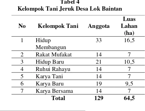Tabel 4 Kelompok Tani Jeruk Desa Lok Baintan  