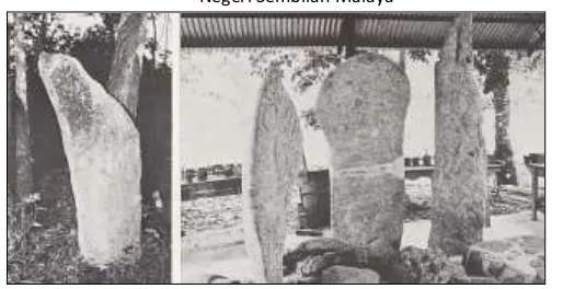 Gambar 1.Kiri, Menhir di Pengkalan Kempas Negeri Sembilan, Kanan, Contoh Batu Megalitikum di 