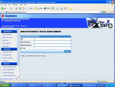 Gambar 4.5 Tampilan form maintenance data karyawan 