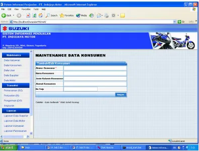 Gambar 4.8 Tampilan form maintenance data konsumen 