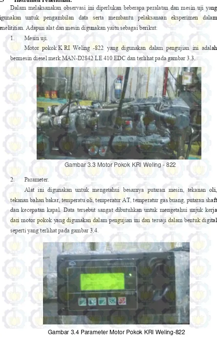 Gambar 3.4 Parameter Motor Pokok KRI Weling-822 