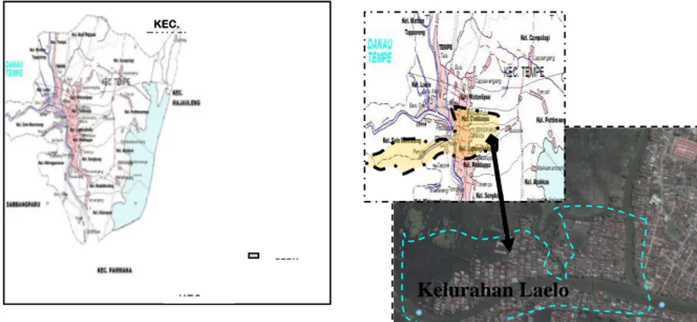 Gambar 1. Peta dan citra iconos Kelurahan Laelo  Sumber :Bappeda dan Google earth, 2006 