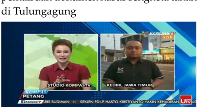 Gambar 1. Kompas TV Kediri live  Skype dengan Kompas TV Jakarta tentang  keracunan massal di Blitar