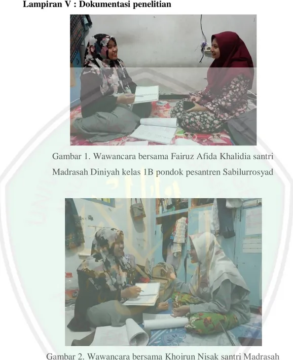 Gambar 1. Wawancara bersama Fairuz Afida Khalidia santri  Madrasah Diniyah kelas 1B pondok pesantren Sabilurrosyad 