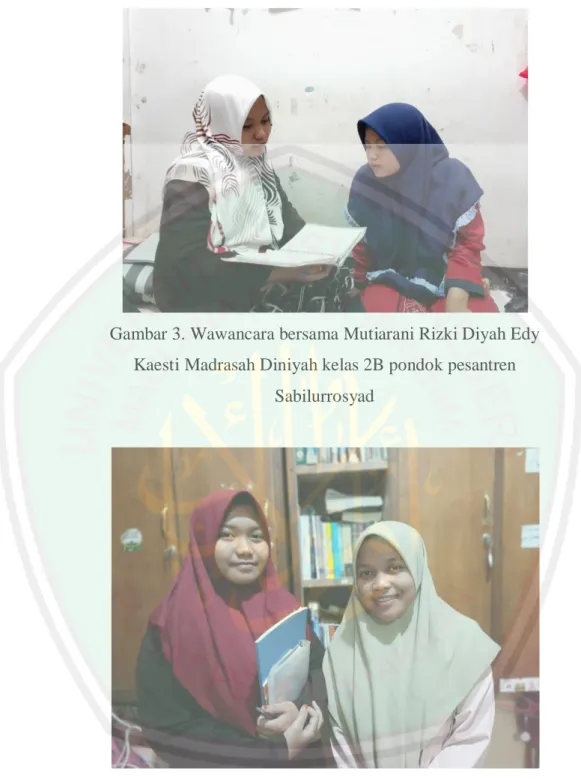 Gambar 3. Wawancara bersama Mutiarani Rizki Diyah Edy  Kaesti Madrasah Diniyah kelas 2B pondok pesantren 