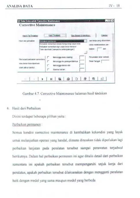 Gambar 4,7. Corrective Maintenance halaman hasil tindakan 