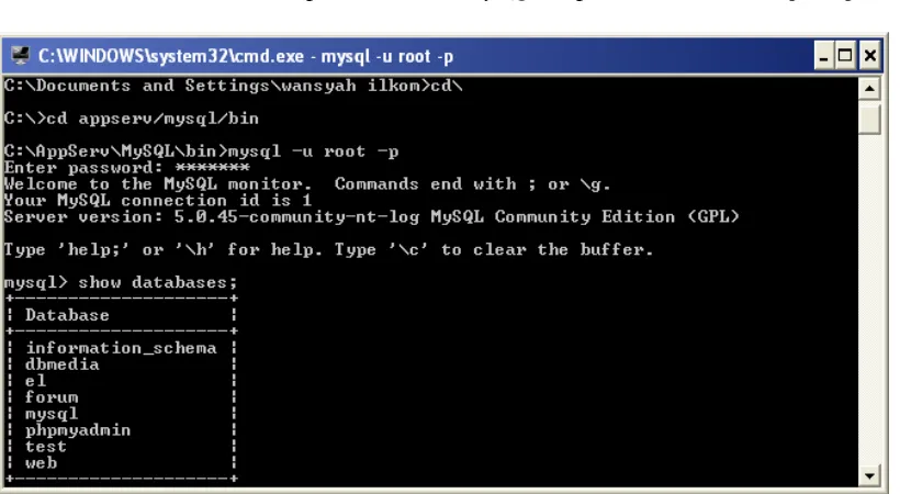 Gambar 2.2 Tampilan MySQL pada Command Prompt