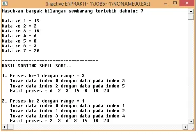 Gambar 3. Tampilan data terurut pada program sorting dengan shell sort