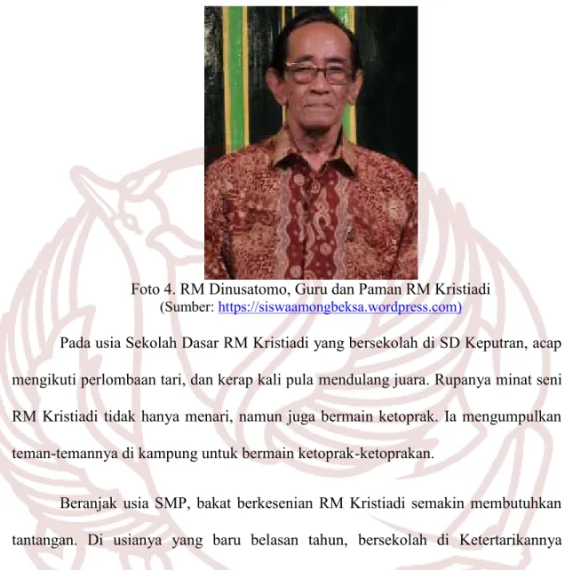 Foto 4. RM Dinusatomo, Guru dan Paman RM Kristiadi (Sumber: https://siswaamongbeksa.wordpress.com)