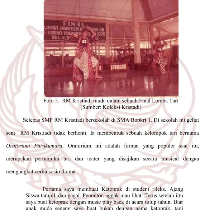 Foto 5. RM Kristiadi muda dalam sebuah Final Lomba Tari (Sumber: Koleksi Kristadi)