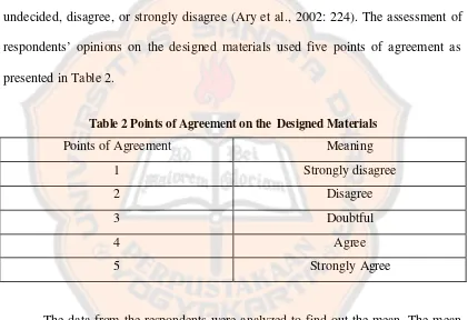 Table 2 Points of Agreement on the  Designed Materials 