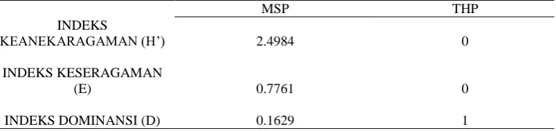 Tabel 12  Indeks Nilai Fitoplankton pada Estuari  MSP 