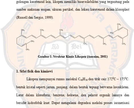 Gambar 1. Struktur Kimia Likopen (Anonim, 2001) 