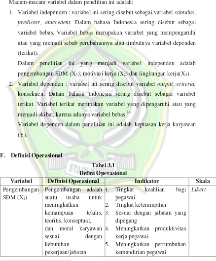 Tabel 3.1 Defini Operasional 