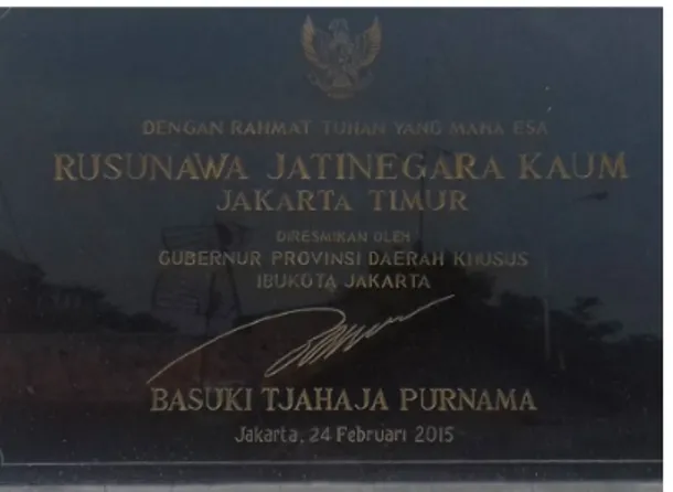 Gambar 1. Prasasti Peresmian Rusunawa Jatinegara Kaum 