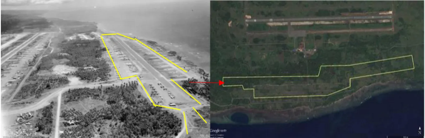 Gambar 9. Wama Drome tahun 1945 (kiri) dan saat ini (kanan)   (Sumber: https://en.wikipedia.org/wiki/Battle_of_Morotai#/media/File dan  