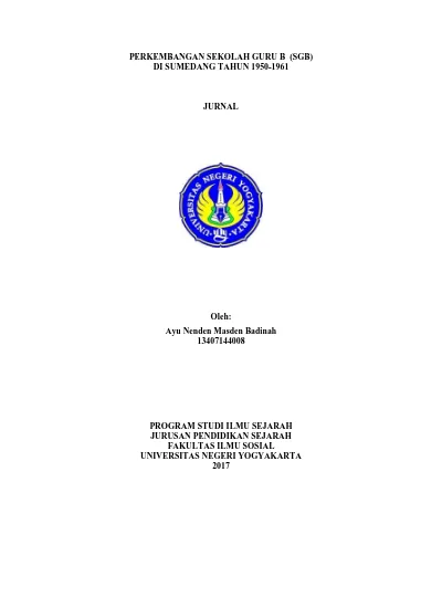 Perkembangan Sekolah Guru B (SGB) Di Sumedang Tahun 1950-1961