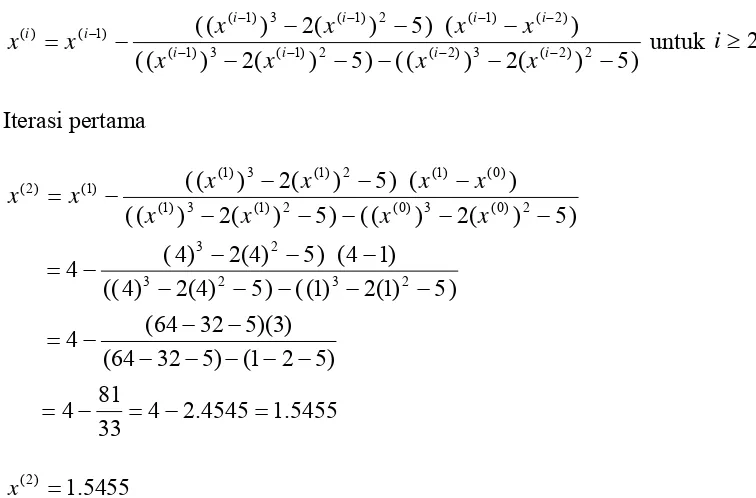 Tabel 2.4.1 Hasil Perhitungan persamaan  non-linear x3− x22−