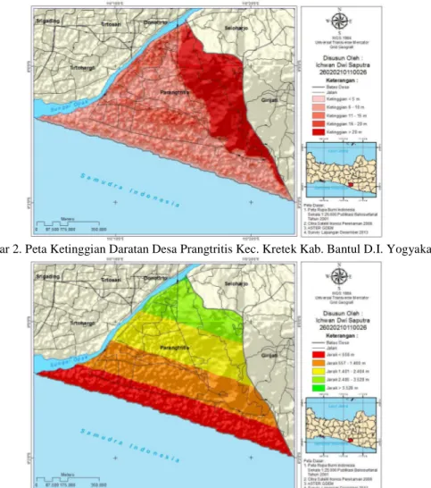 Gambar 3. Peta Jarak dari Garis Pantai Desa Prangtritis Kec. Kretek Kab. Bantul D.I. Yogyakarta 