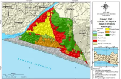 Gambar 8.  Peta Limpasan Tsunami Runup 1m Desa Prangtritis Kec. Kretek Kab. Bantul D.I