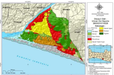 Gambar 10.  Peta Limpasan Tsunami Runup 8m Desa Prangtritis Kec. Kretek Kab. Bantul D.I