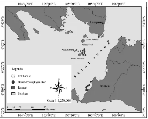 Gambar 2. Peta lokasi penelitian di perairan Selat Sunda 