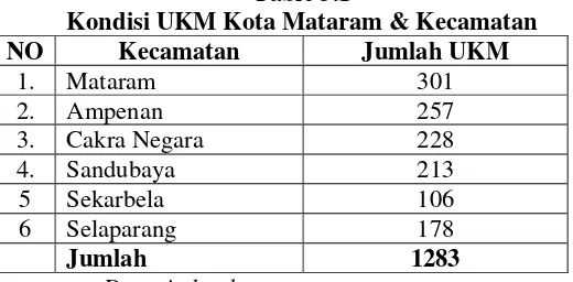 Table 3.1 Kondisi UKM Kota Mataram & Kecamatan 