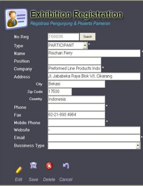 Gambar 19 . Tampilan Salah Satu System Registrasi Untuk Pendataan  Peserta/Exhibitor 