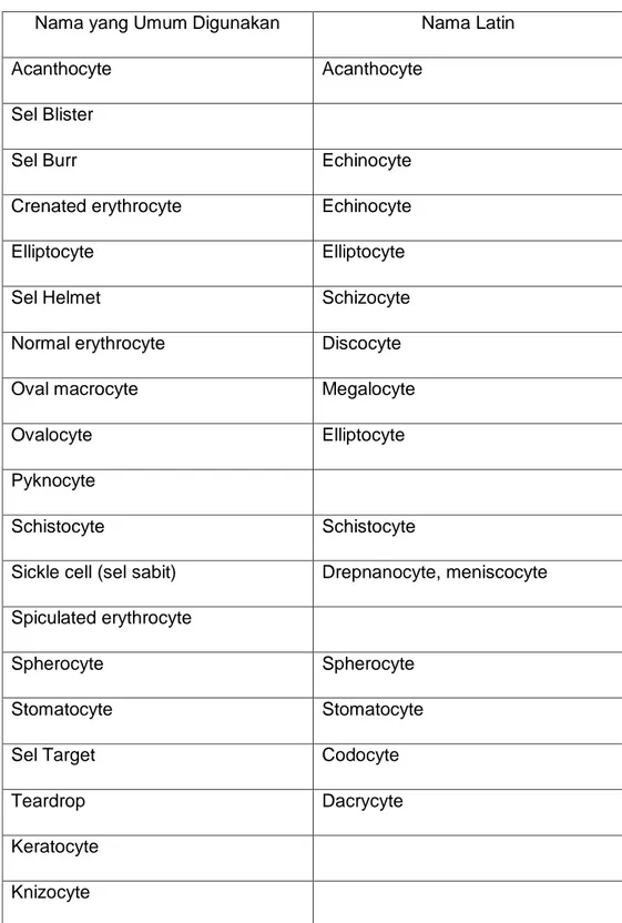 Tabel 3. 1Tata Nama Eritosit Abnormal 