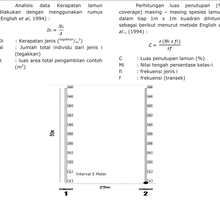 Gambar 1. Metode Pengambilan Sampel Lamun (McKenzie, 2001) Interval 5 Meter 