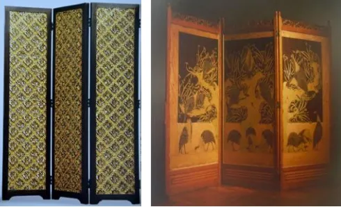 Gambar 1. Kanan: Penerapan motif batik dengan teknik ukir krawang sehingga tampak sepertirelief tembus pandang