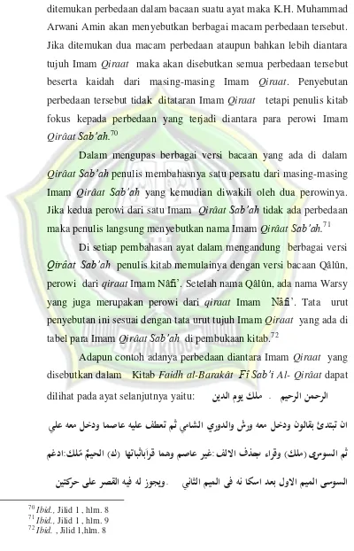 tabel para Imam Qirâat Sab’ah  di pembukaan kitab.72 