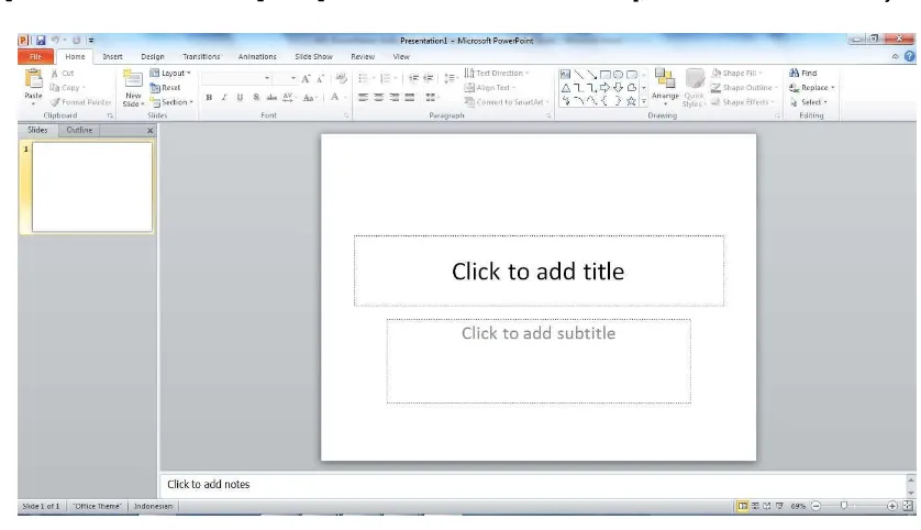 Gambar 2 : Tampilan Microsoft PowerPoint 2010 