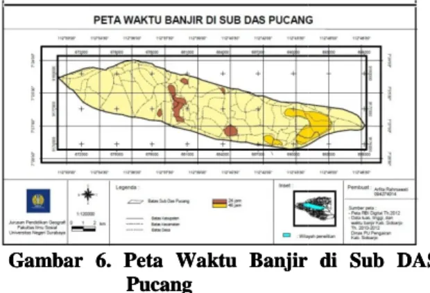Gambar  6.  Peta  Waktu Banjir di  Sub  DAS  Pucang