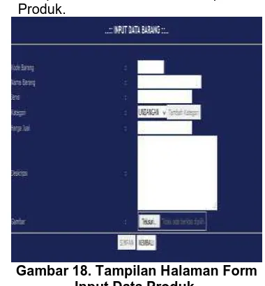 Gambar 18. Tampilan Halaman Form Input Data Produk. 