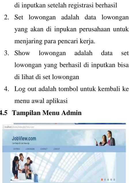 Gambar 4.5 Tampilan Menu utama Admin 