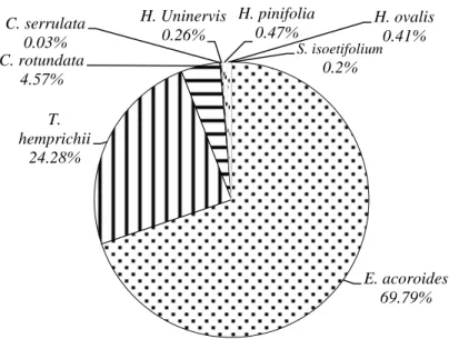 Gambar 4.  Kontribusi masing-masing jenis lamun terhadap total biomassa (%) 