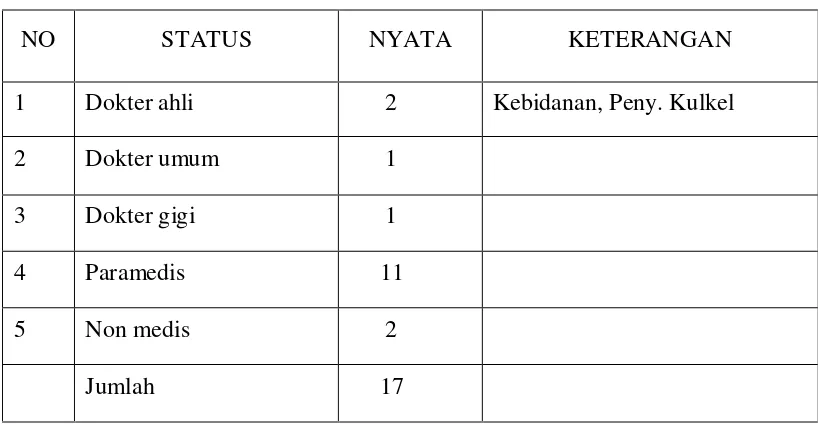 Tabel 3.2 Data Sumber Daya Manusia Rumah Sakit Tk II Putri Hijau Kesdam                   I/BB Medan dari Departemen Kesehatan 